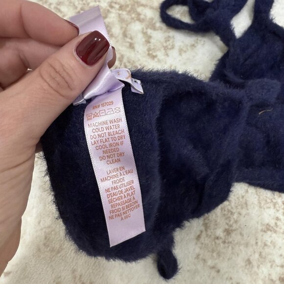 Savage X Fenty Bralette Womens Large Navy Fuzzy Triangle Halter Tie Plush Bra - Picture 6 of 8
